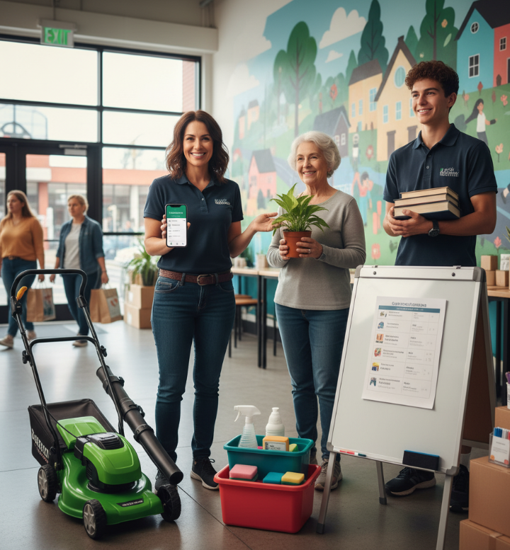 Local services business showing lawn care, cleaning, and tutoring services