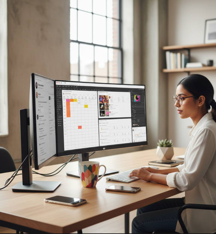Social media assistant managing multiple business accounts and creating content