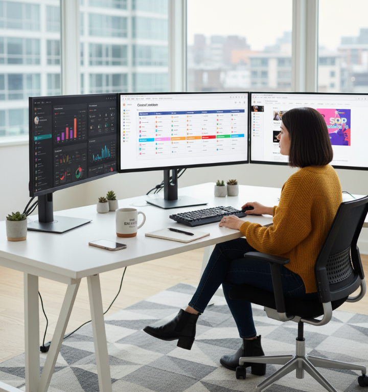 Social media management dashboard showing analytics and content creation